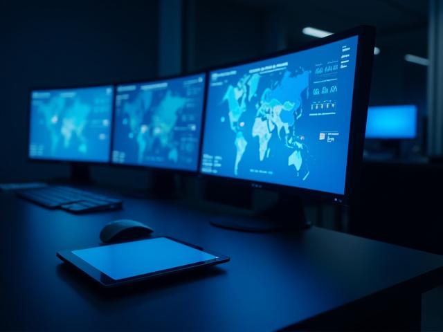 Logistics professional monitoring digital carrier map