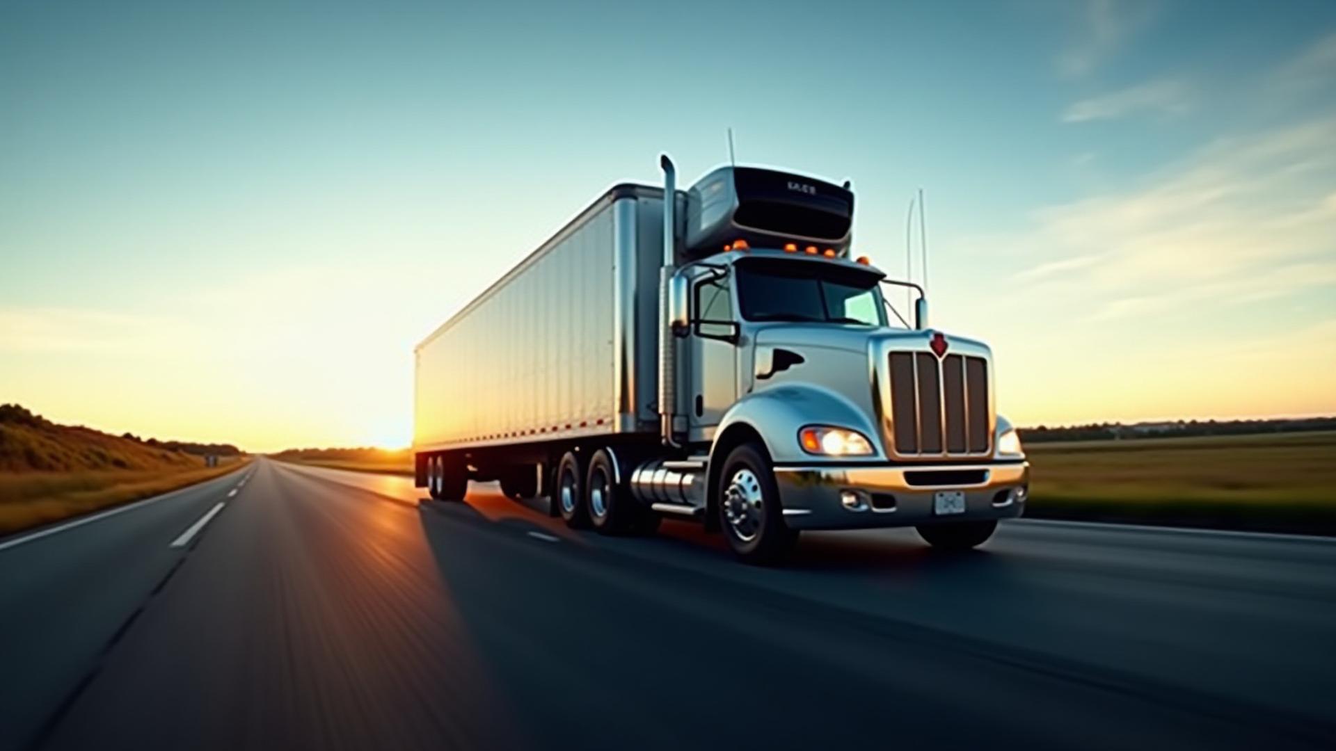 Modern K1 Xpress refrigerated trailer on a Missouri highway during sunset