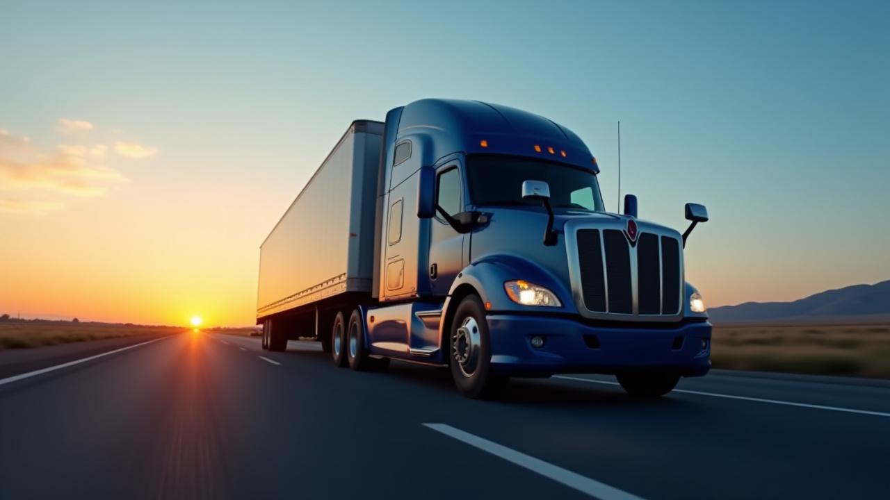 Heavy-duty K1 Xpress truck on a scenic highway at dusk